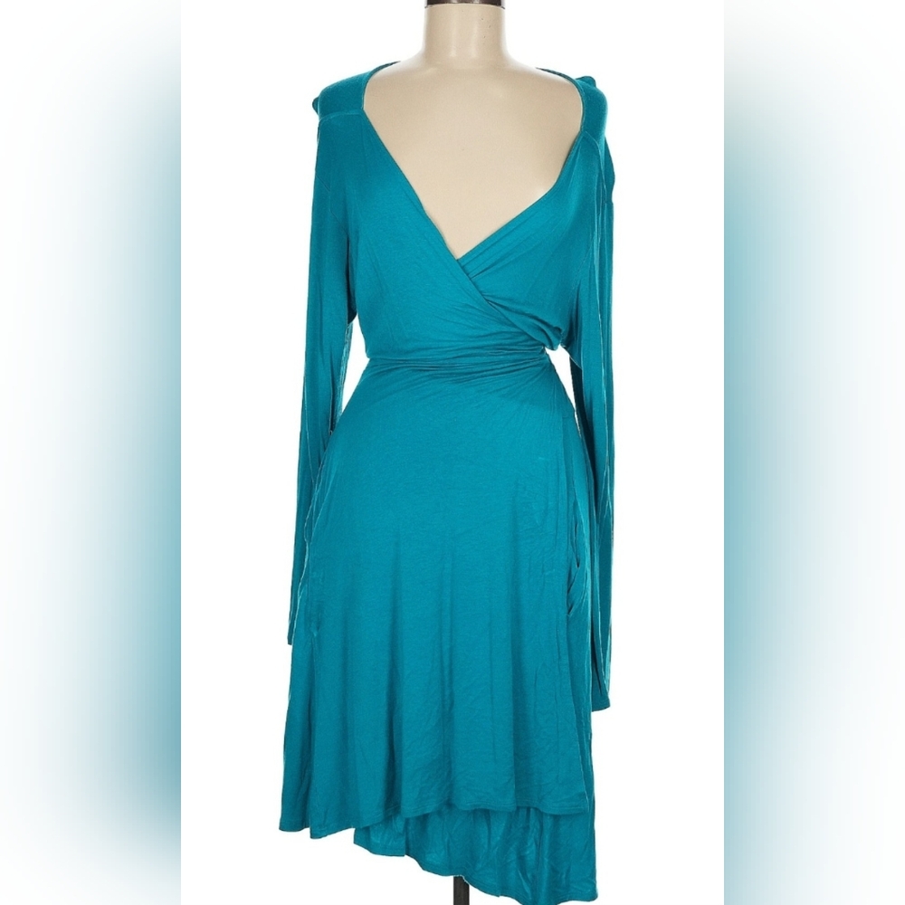 Loveappella Teal Faux Wrap Long Sleeve Midi Dress Size L